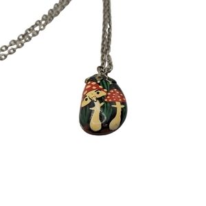 Hand-Painted vintage Mushroom Pendant Necklace